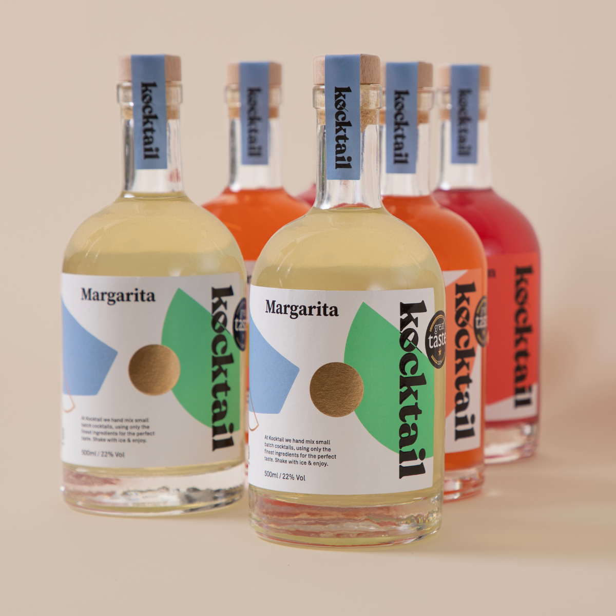 Trio of bottled cocktails from Kocktail’s Summer BBQ Case displayed together, highlighting vibrant labels and fresh flavour lineup